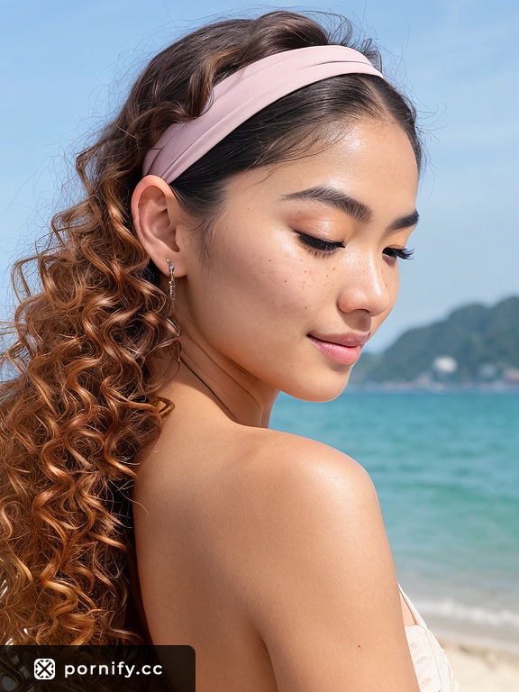 Sultry Teen Thai Girl Sleeping on the Beach Wearing Headbands and Triangle Pussy Haircut