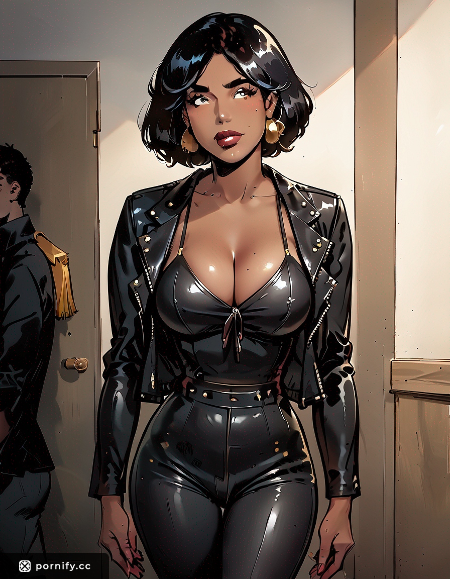 Ebony MILF in Leather Outfit - Sexy Fit Body
