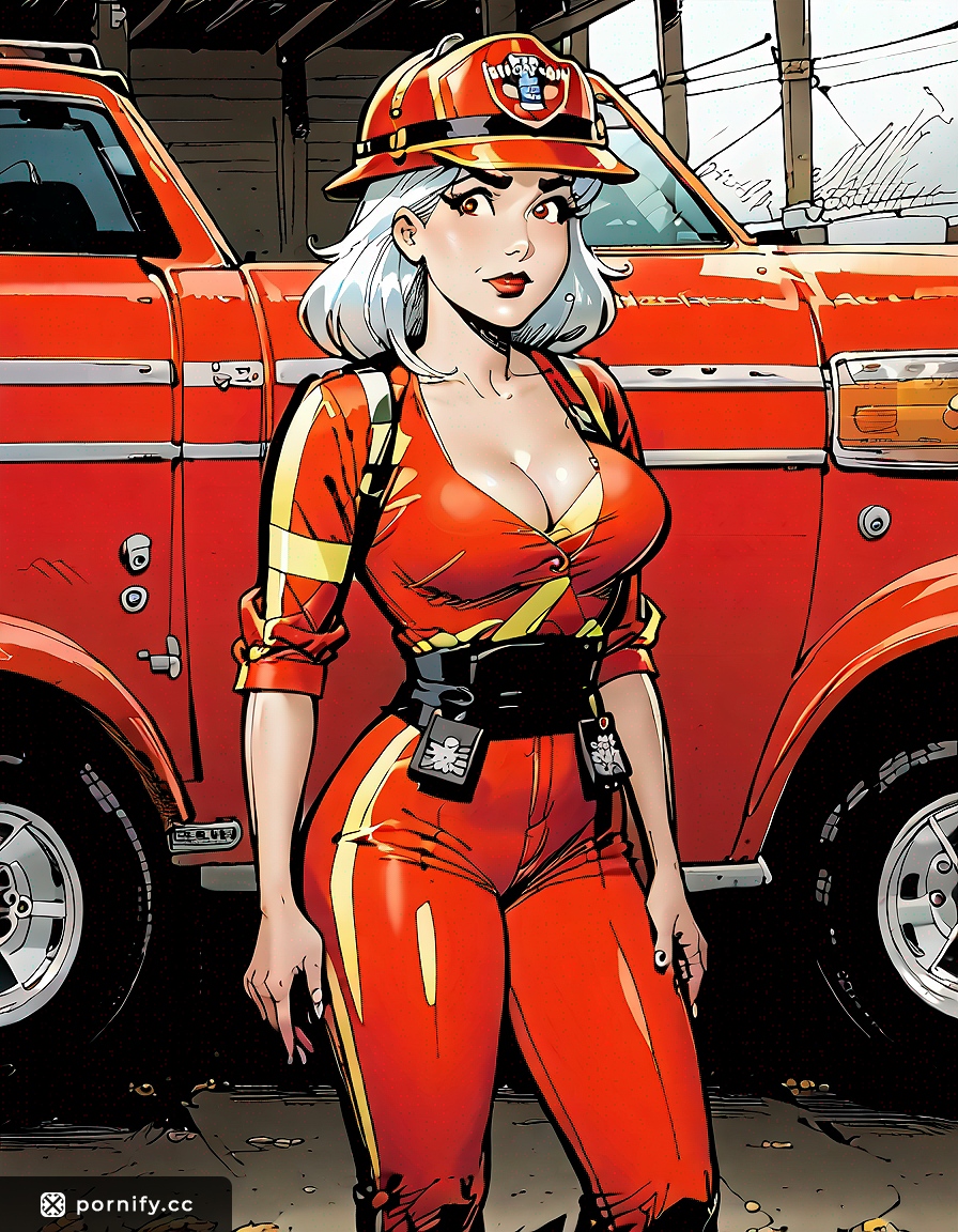 🔥🚒 Anime Firefighter Food Tease - Big Breasts Back View