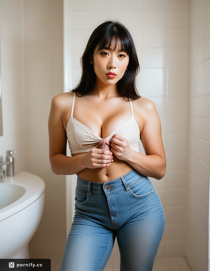 Asian Trans Cumshot in Jeans - Sexy Bathroom Scene 🌟🔥