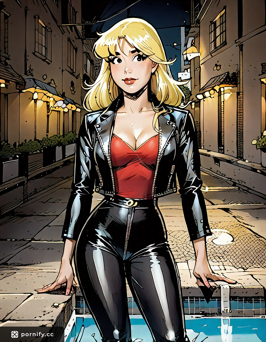 Asian Blonde in Leather Poolside - Anime Style 🌊👩🏻‍🎤