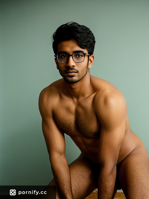 Sultry Straddling Indian Guy in Alley with Amber Eyes, Triangle Pussy Haircut, and Glasses