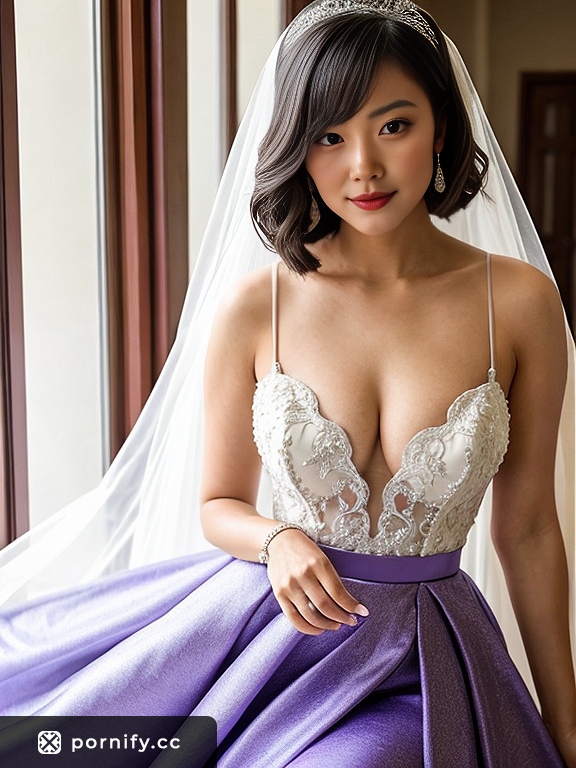 Asian Bride in Wedding Dress 💜💋 Fit Body Bob Haircut