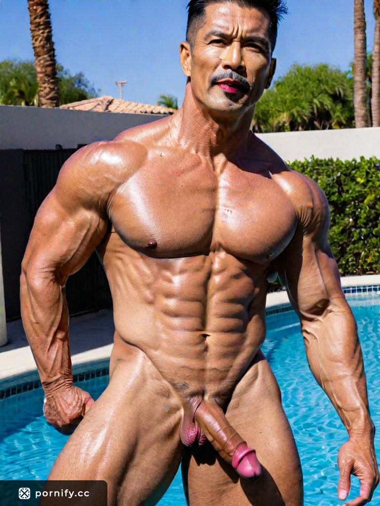 Muscular Black Asian DILF in Bikini-Line Posing Playful and Posing with Eyes of Amber - Check Out His Big Muscles