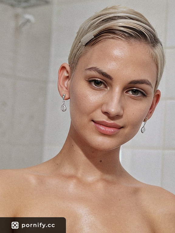 Brunette American Woman with Tatoo in a Bathroom