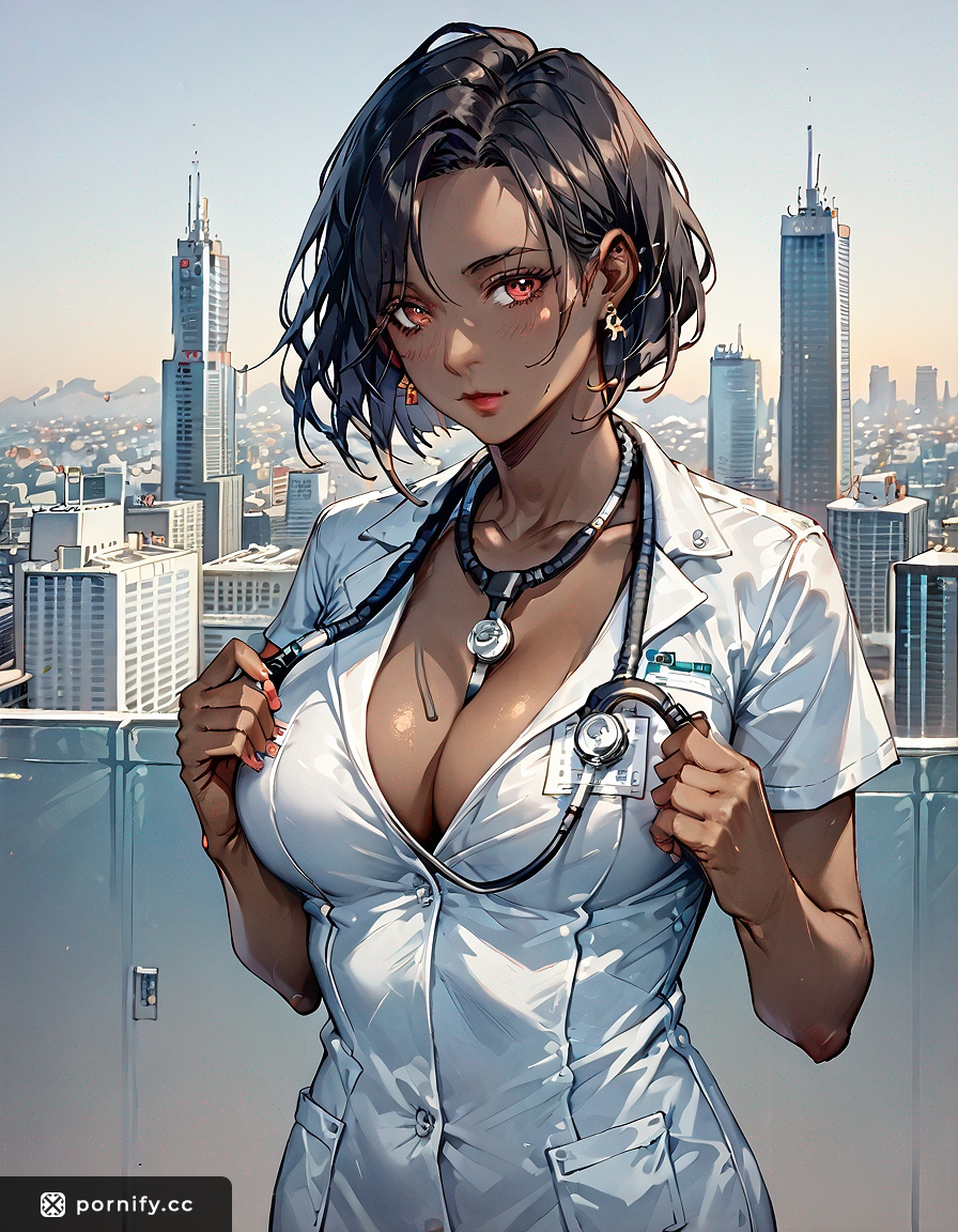Ebony Nurse Shirt Lift - Curvy Anime Art 🌆👩‍⚕️🔥