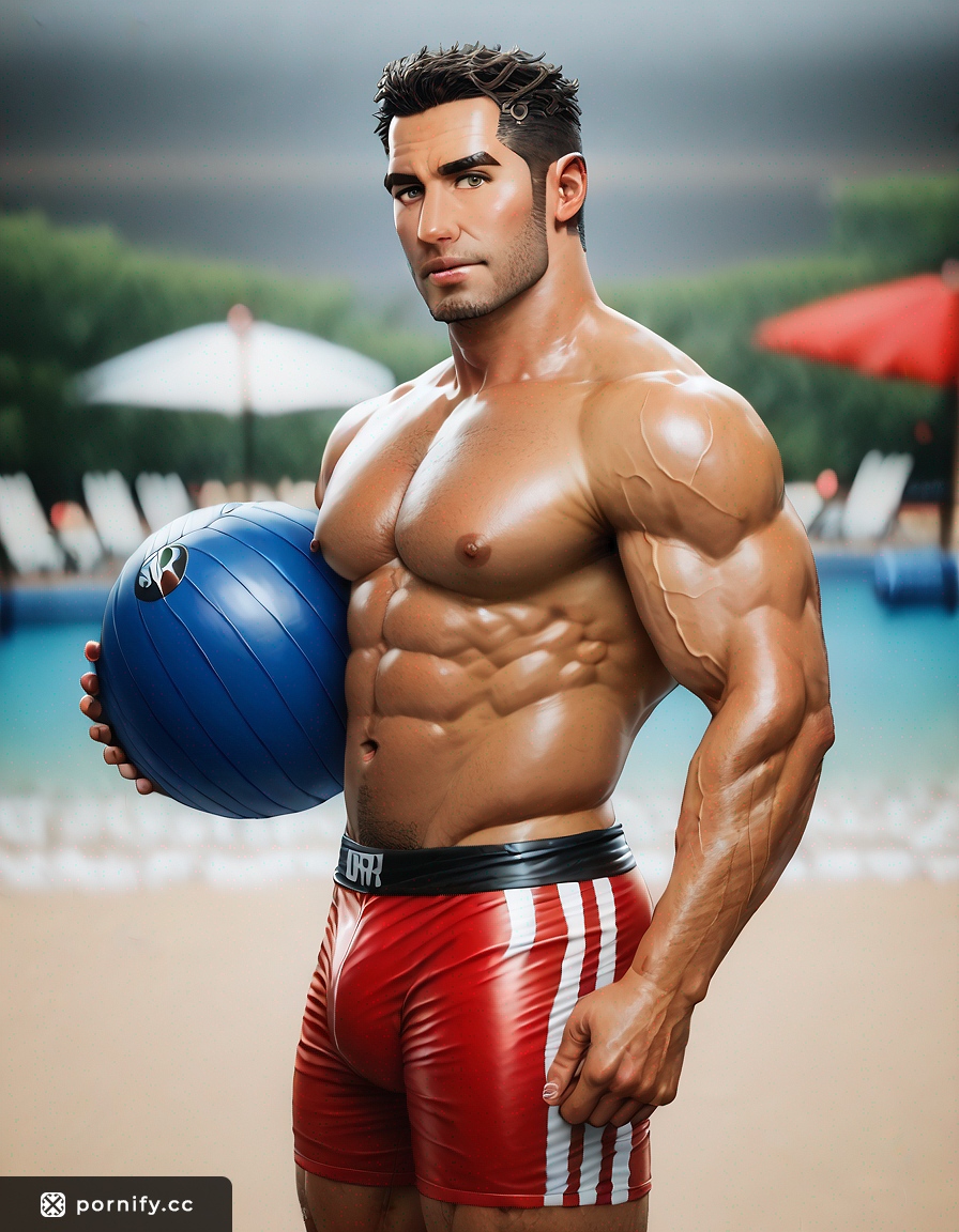 Hispanic Muscle Hunk - Huge Cock Swim Shorts 🏊‍♂️💪