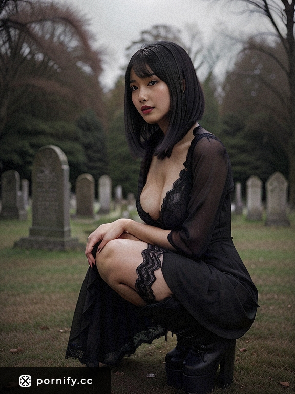 Goth Asian Teen Bedroom Pose - Slim Black Hair 🔥🖤