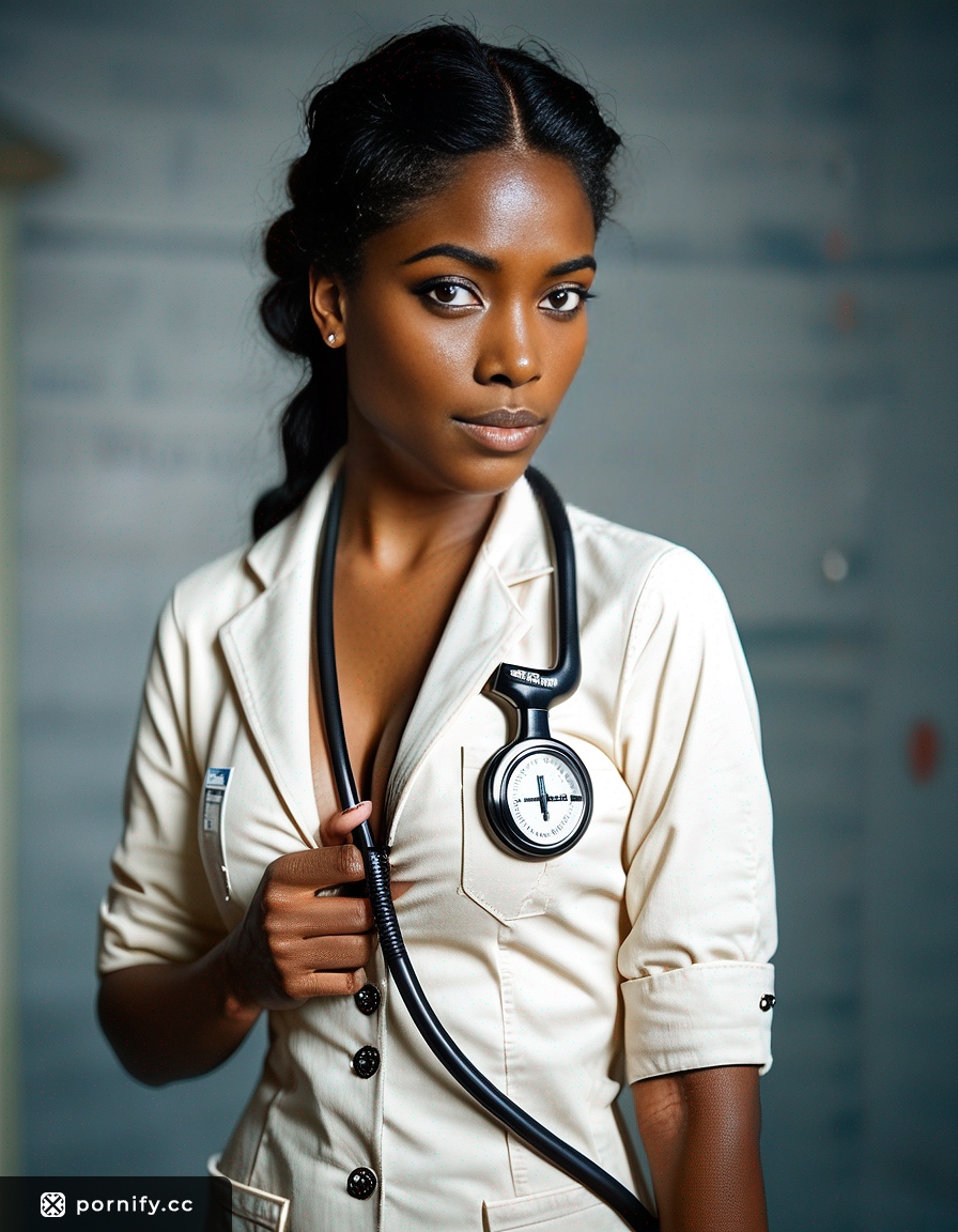 Ebony Nurse Back View - Medieval Art Style