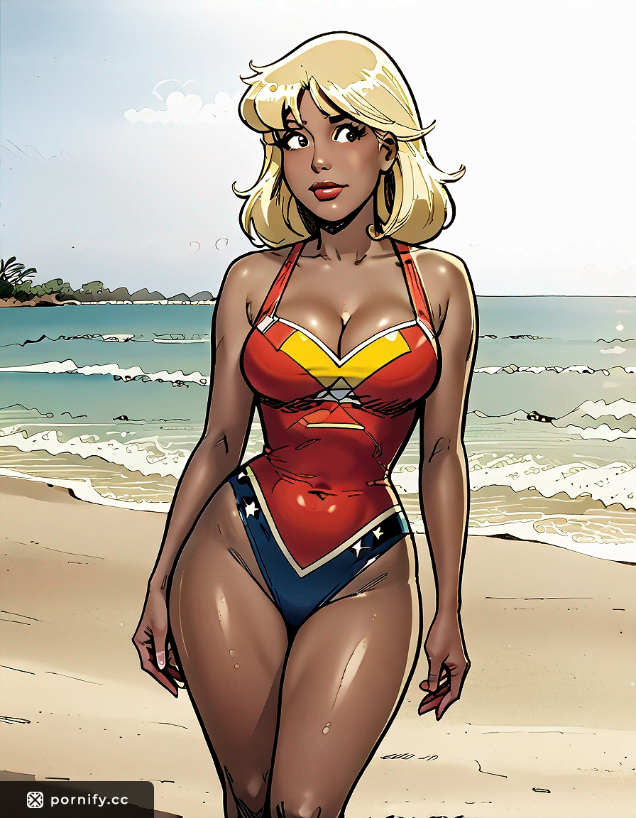 Ebony MILF Superhero Beach Pose - Anime AI Art 🏖️🦸‍♀️